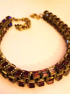 Lee Angel Neiman Marcus Purple Brass Crystal Baguette Necklace NWOT 495